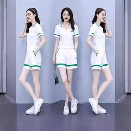 大码休闲运动套装女2024夏季韩版潮流女士时尚洋气短袖短裤两件套