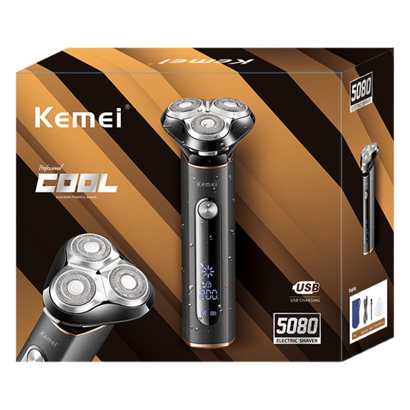 Afeitadora eléctrica Kemei de alta calidad KM-5080 para hombre con pantalla digital y recortadora de barba lavable.