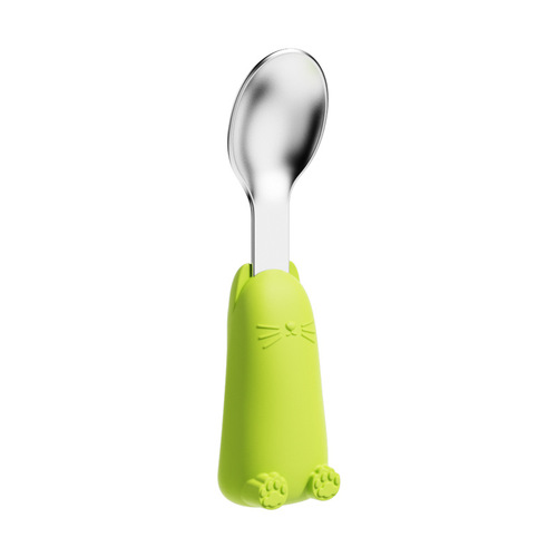 Stainless steel children's silicone spoon Baby eating training tableware Autonomous feeding short handle fork spoon feeding auxiliary spoon