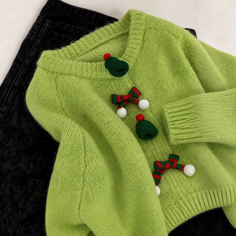 Cross-border best-selling holiday Christmas decoration round-neck knitted cardigan, 2026 autumn/winter new collegiate-style holiday sweater coat Cross-border best-selling holiday Christmas decoration round-neck knitted cardigan, 2026 autumn/winter new collegiate-style holiday sweater coat