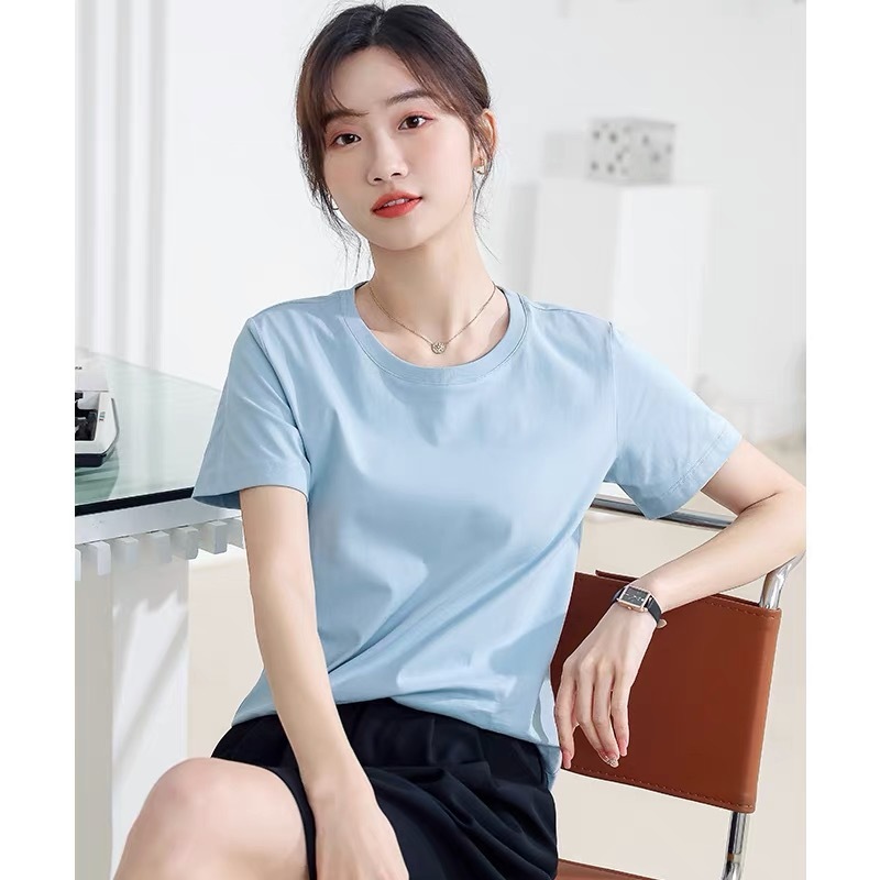 女性用半袖Tシャツ、夏用ゆったり半袖ボトムシャツ、ブルーの万能右肩Tシャツトップス|undefined