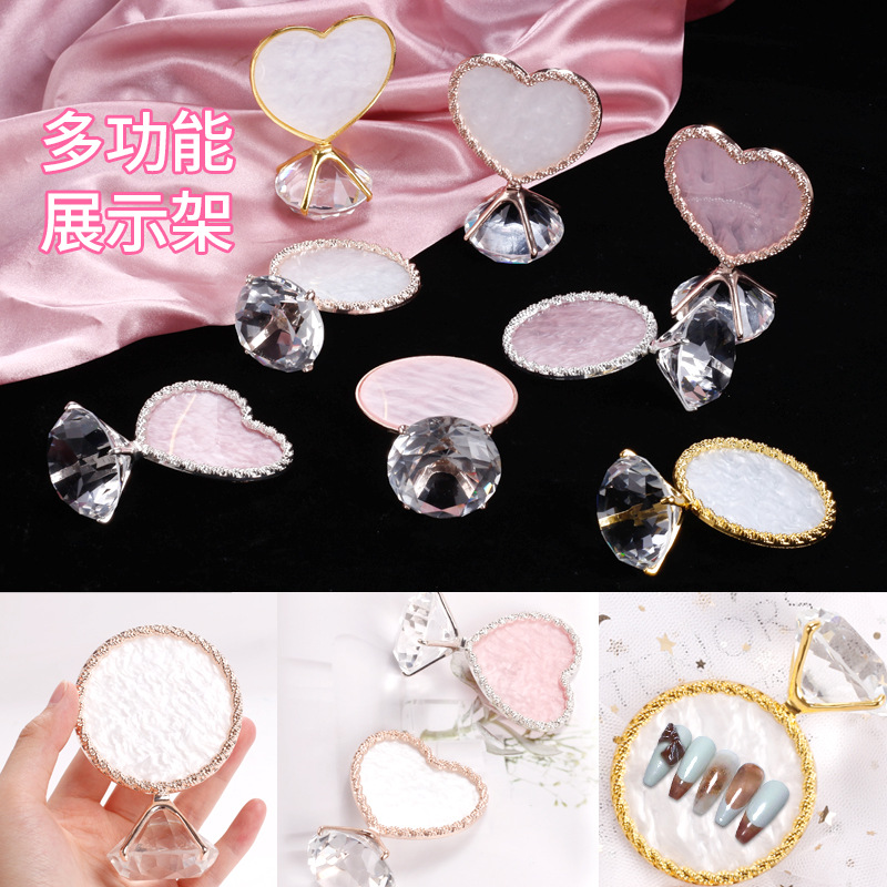 Nuevo Marco de exhibición creativo en forma de corazón borde dorado Cross-border exclusivo diamante Fondo manicura acabado soporte de exhibición pendientes soporte de exhibición