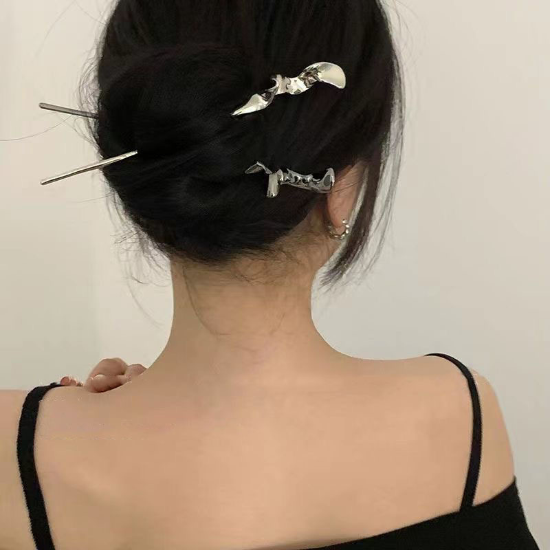 Simple Metal Hairpin Women's Modern Daily Back-of-the-Head Plate Hair Hairpin High-grade Feeling Ball Hair Hairpin Headwear Summer