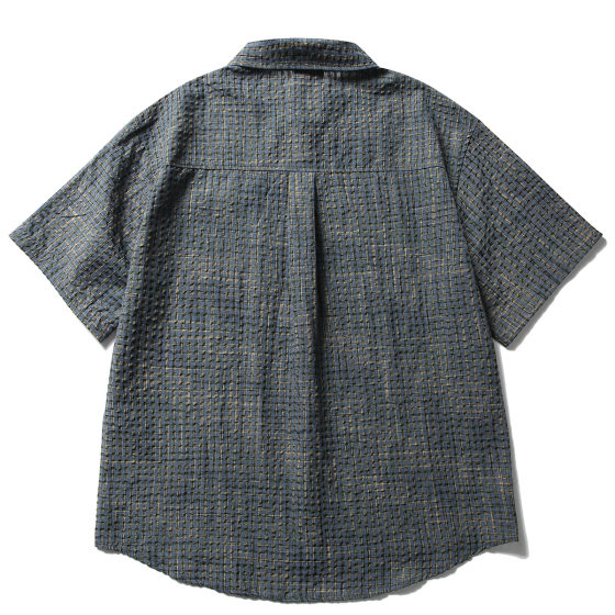 Japanese Style Vintage Plaid Work Clothes Short-sleeved Shirt Men's and Women's Loose vintage Sauersucker Half-sleeved Casual Shirt