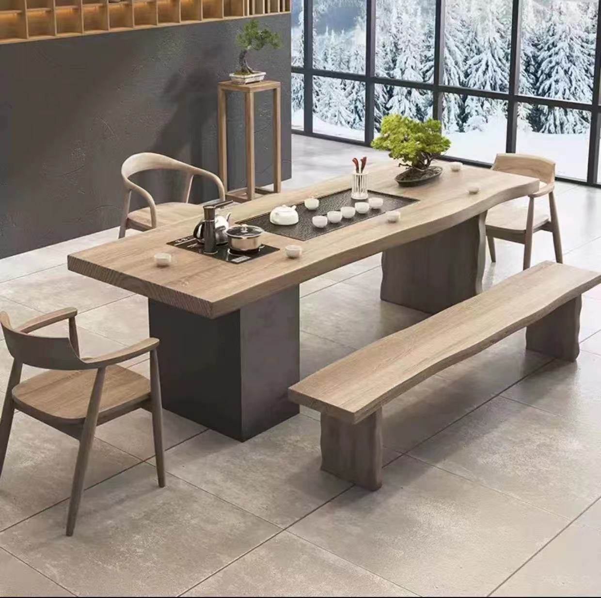 2.4m 티 테이블 + 슈메트 의자 + 2개의 히로시마 의자 + 2.2m 벤치