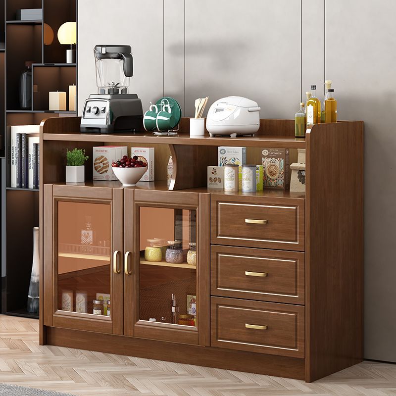 Solid Wood Sideboard Wall-Mounted Short Wine Cabinet Storage Cabinet Living Room Dining Room Office Glass Tea Cabinet Rural Kitchen Cabinet