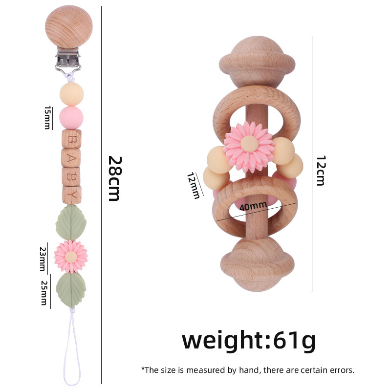 New Beech juguete para niños sonajero mordedor calmante bebé DIY Daisy cuentas de silicona Cadena de pezón conjunto de dos piezas