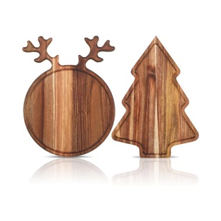 Wooden Christmas Tray Household Wooden Antler Food Supplement Fruit Tray Desktop Wooden Simple Christmas Tree Dinner Plate