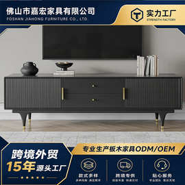 客厅家用电视柜时尚简约实木黑色落地柜竖条纹凹槽设计师款收纳柜