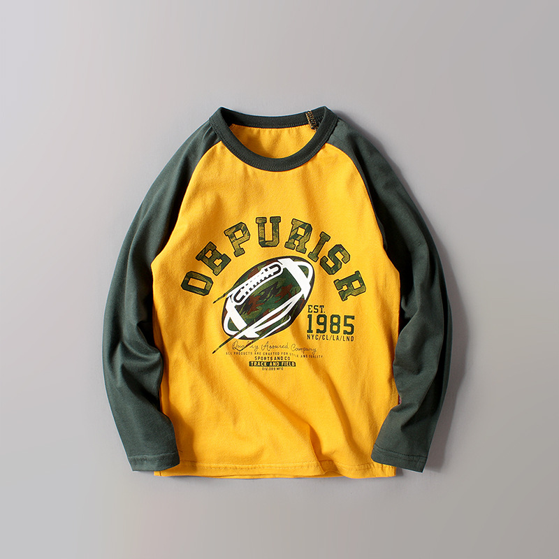 Camiseta de Manga Larga para Niños, Estilo Coreano, Primavera 2026, con Bloques de Color y Estampado, Venta al Por Mayor