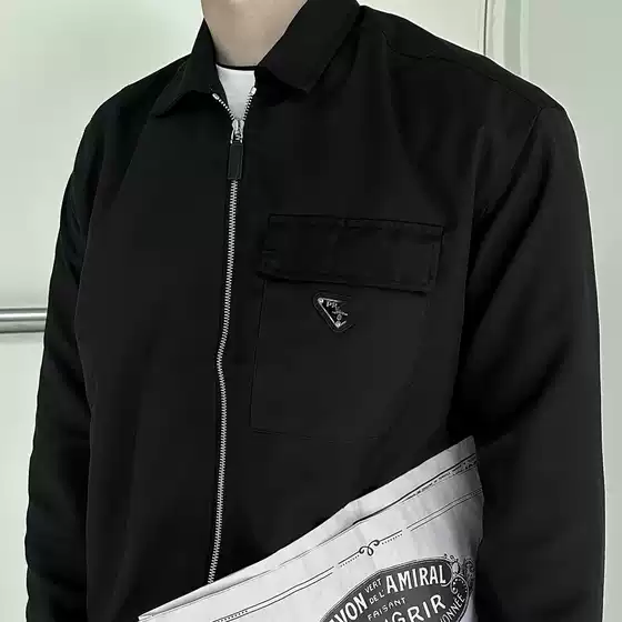 2024 Early Spring Luxury Trend Original Label P Brand Triangle Iron Logo Pocket Woven Zipper Jacket Coat