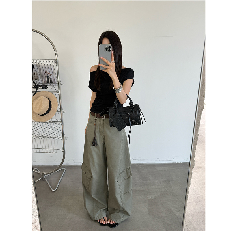 T-Platform Guangzhou Shisanxing Curved Hem Work Pants for Women High Waist Slimming American Style Jeans Summer 68126-1 T-Platform Guangzhou Shisanxing Curved Hem Work Pants for Women High Waist Slimming American Style Jeans Summer 68126-1