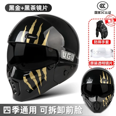 3C Motorcycle Helmet Scorpion Combination Motosiklet dəbilqələri - s-black-gold-black-tea-lenses-free-transparent-lenses-gloves-headgear