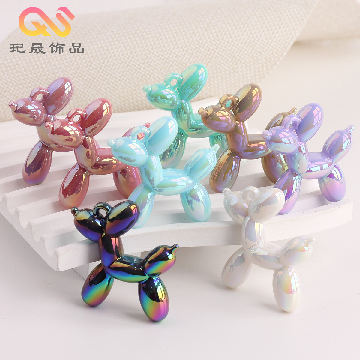 마카롱 전기 도금 다채로운 교수형 구멍 블로우 개 펜던트 DIY 팔찌 휴대 전화 체인 키 체인 펜던트 액세서리