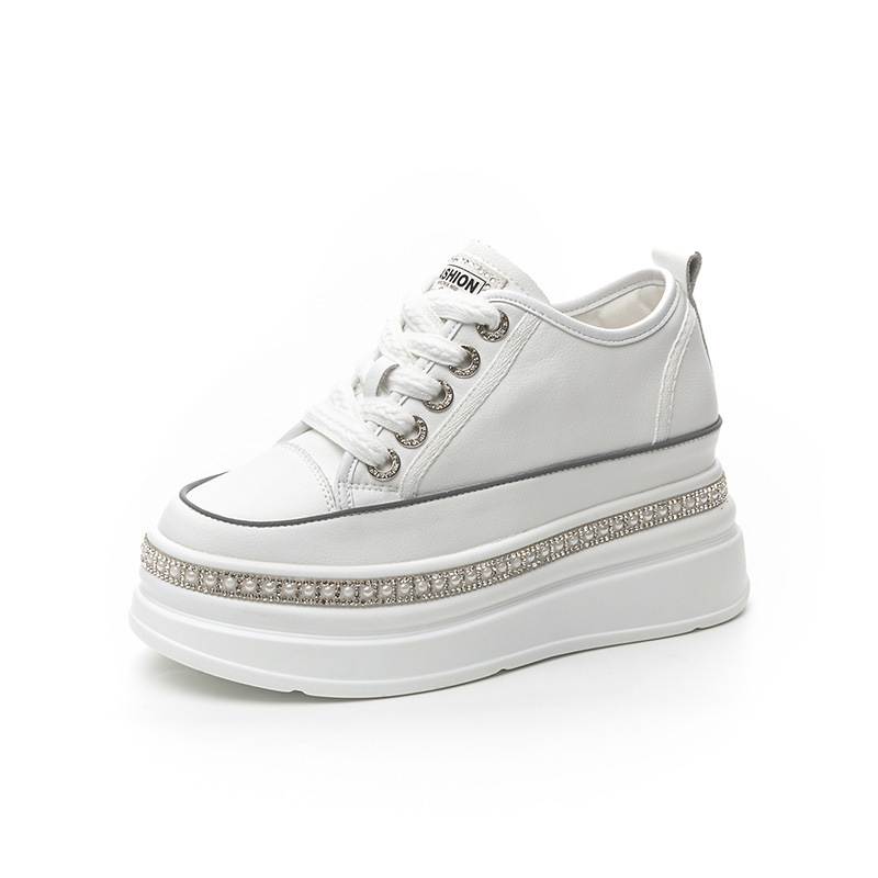 Echte Leder Samt Laufschuhe Mit Dicker Sohle Für Damen Weiß_voghion.com