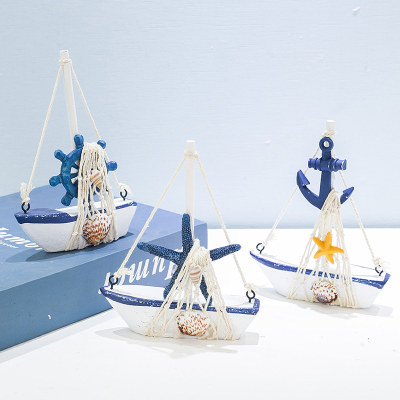 地中海风格帆船摆件家居装饰品摆设时尚创意木质小船模型工艺礼品