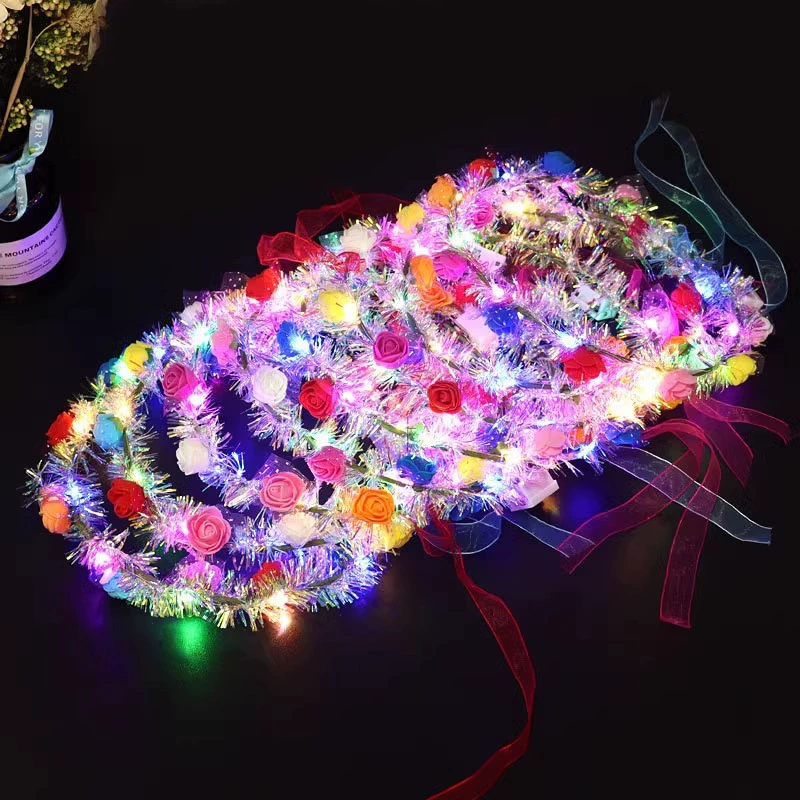Светящийся цветочный ободок‑гирлянда, золотая мишура, 10 LED, 10 цветов