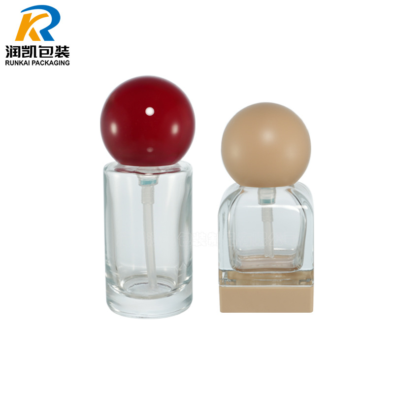 现货粉底液瓶按压乳液泵瓶精华液原液瓶30ml球形方形玻璃瓶分装瓶