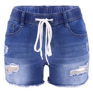 2023 summer new Amazon ebay rubber string high waist slim hole washed women's jeans manufacturers now