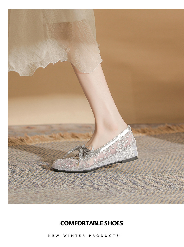 Sandal cao gót nữ ren lưới hở mũi phong cách Pháp — Champagne màu chi tiết 9