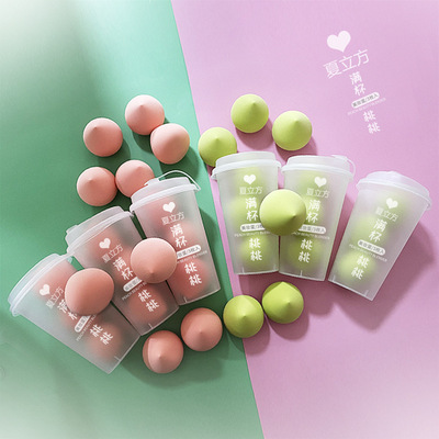抖音热款奶茶杯桃子美妆蛋套装彩妆蛋不卡粉不吃粉海绵蛋一件代发|ru