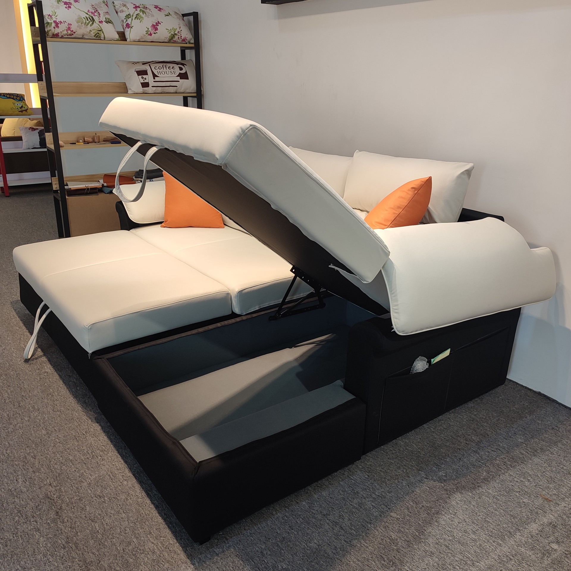 Sofá cama de tela tecnológica multifuncional de doble propósito tipo casa grande y pequeño con combinación de almacenamiento plegable de sofá cama con esquina