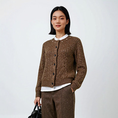 加厚重工绞花针织开衫外套女秋冬季新款高级感羊毛混纺花纱毛衣