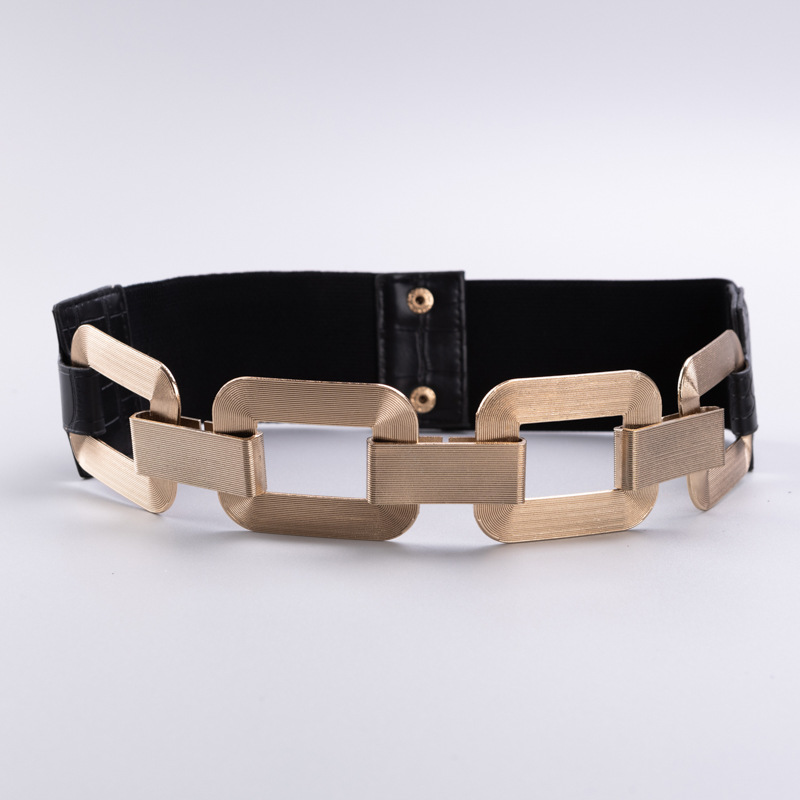 Cinturón de cadena metálica para mujer con botones y elástico, ideal para vestidos y trajes con look de alta calidad, mayorista