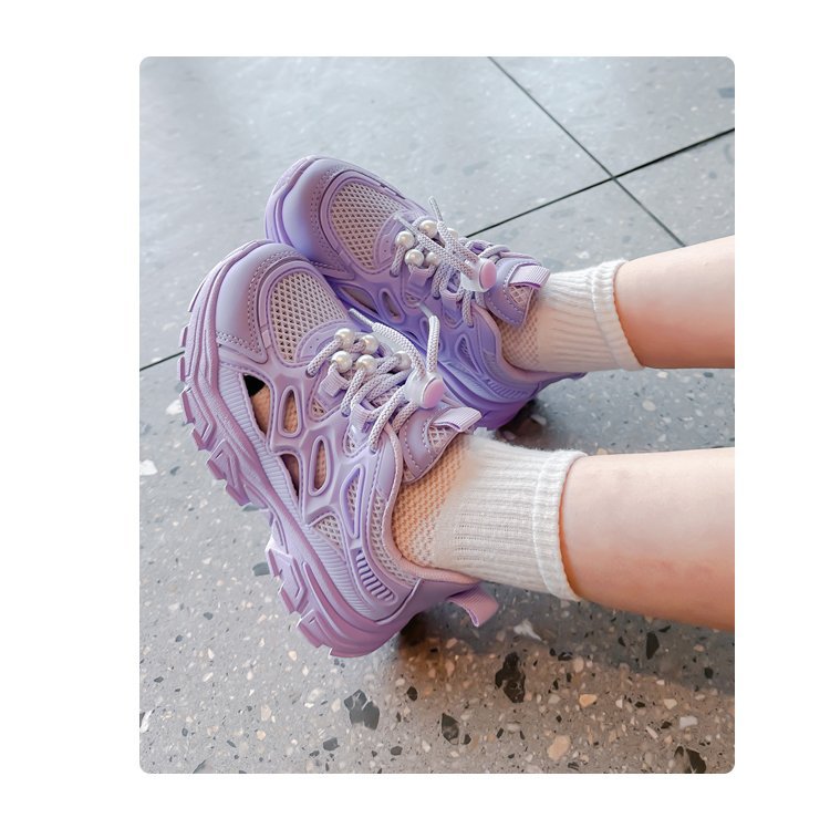 Chunky sneakers för flickor andas mesh med plattform_voghion.com
