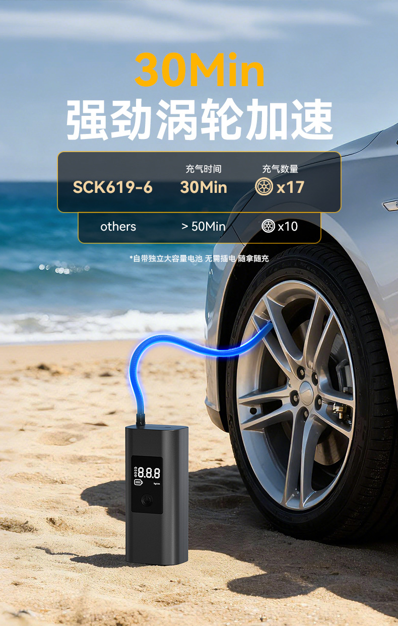 Cross-Border Hot-Selling Tire Inflator, Convenient Air Compressor, Wireless Car-Mounted Air Pump, Tire Pressure Monitoring and Inflator