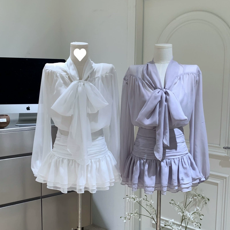 CallmeEar//Рубашка с бантом Moonfall Star River + узкая юбка, комплект из двух предметов