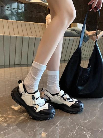 Grape Mom studiolee Genuine Leather Sporty Daddy Platform Mary Jane Sandals Women's Summer Conch Beach Shoes
