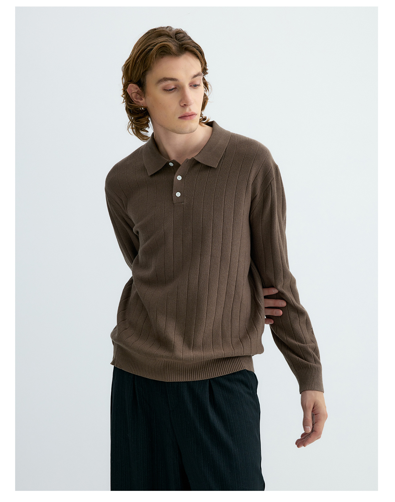 UNF 250g Ribbed Knit Polo Sweater