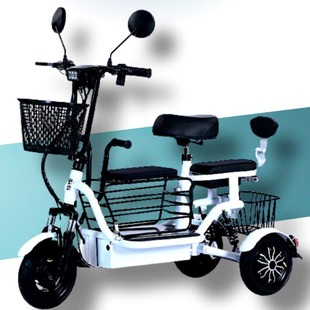 電動三輪車雙人三座小型女士代步車親子接孩子家用電瓶車