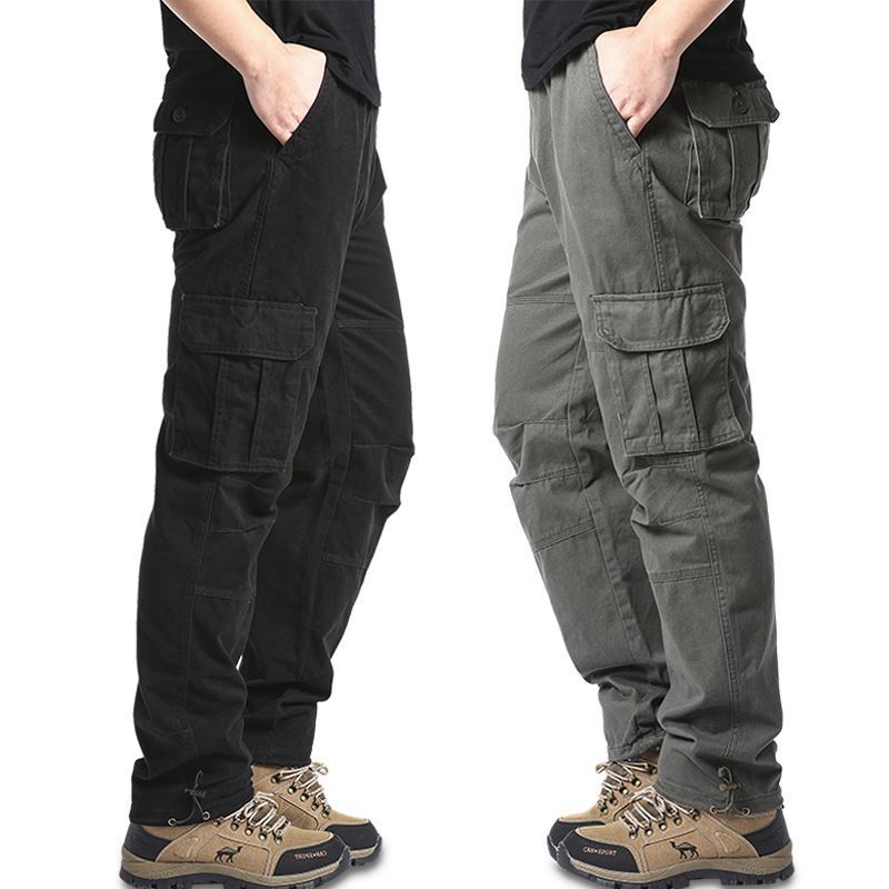 Cotton multi-pocket overalls trousers sports pants men's loose wear-resistant elastic waist new outdoor casual pants fashion