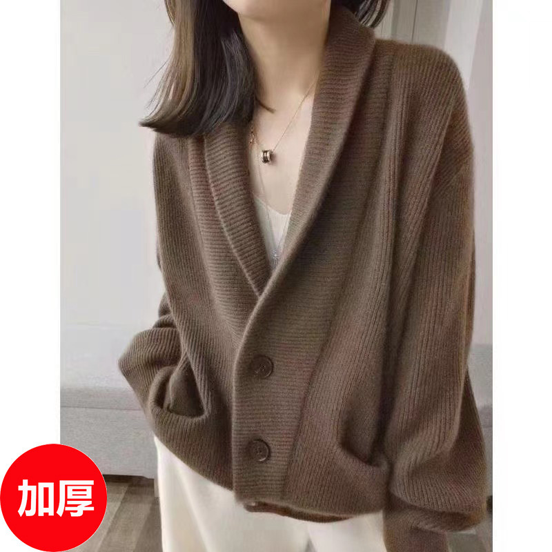 设计款小众慵懒风针织开衫女2025秋季时尚翻领宽松毛衣外套上衣潮|undefined