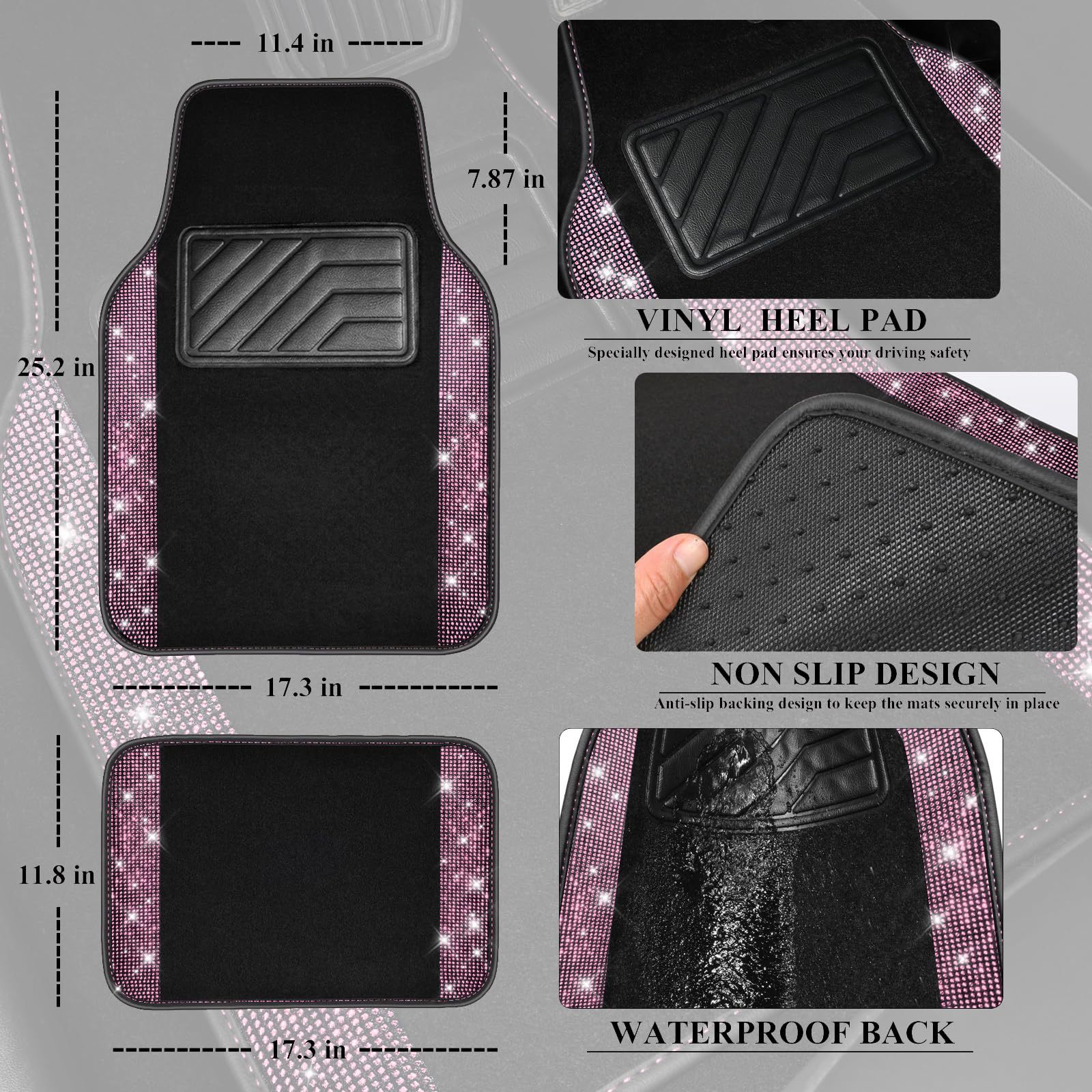 Cross-Border Foreign Trade Crystal-Encrusted Diamond Car Floor Mats, Universal Fashionable Shiny Carpet, Pvc Waterproof and Dirt-Resistant 4-Piece Set