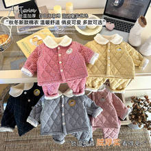 秋冬新款儿童三层夹棉卡通家居服韩版冬款男女童睡衣宝宝保暖套装