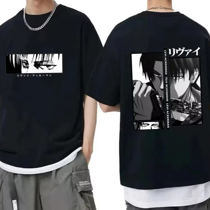 日本动漫李维阿克曼图形印花t恤街头酷Y2K原宿衬衫李维阿克曼男女