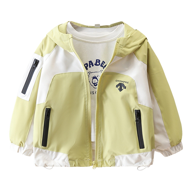 7617 gabardina de primavera para niños 2025 nuevo estilo niño coreano chaqueta de color con capucha primavera y otoño ropa de estilo occidental primavera