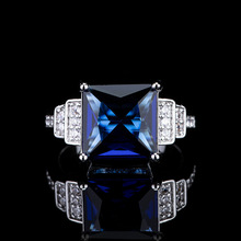 跨境热卖欧美时尚奢华托帕石戒指蓝宝石指环镀白金镶钻指环手饰品