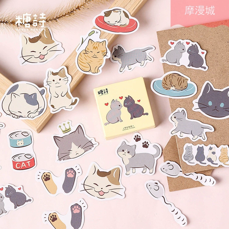 Кошка дневник конфеты стихотворение в коробке наклейки ручная учетная запись дневник альбом предметы клейкая наклейка DIY декоративные наклейки 45 штук