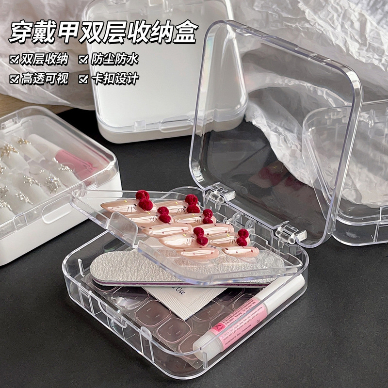 Wear a double-layer storage box nail art tools high permeability dustproof waterproof buckle design storage convenient supplies wholesale