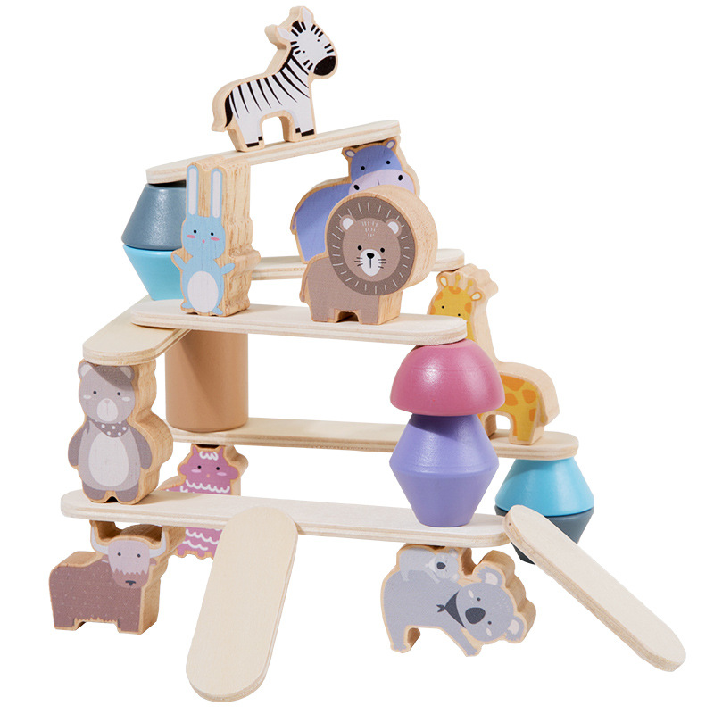 Multifuncional animal de madera equilibrio juguetes educativos de apilamiento juguetes interacción padre-hijo de los niños de educación temprana apilamiento juguetes altos