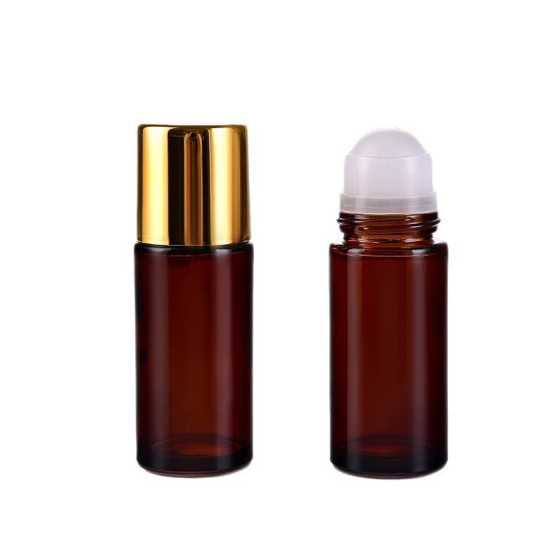Frasco Roll-On de Vidrio Ámbar 30 ml / 50 ml con Esfera de Cristal
