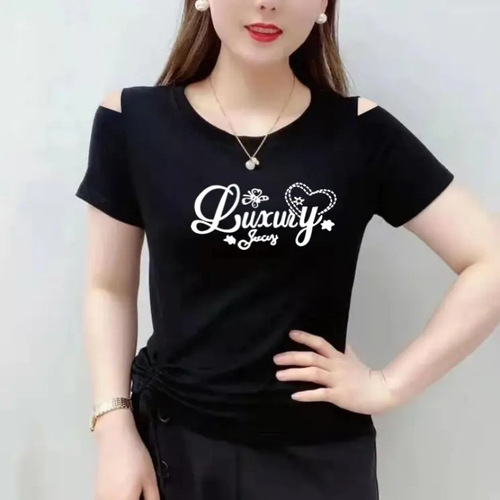 Plus-size, authentic style 2026 summer new round-neck elegant short-sleeved T-shirt—stylish, versatile, slim-fit top.