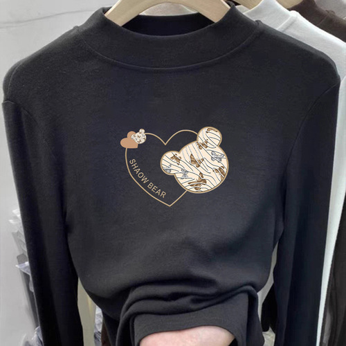 Women's Casual Base Shirt New Autumn/Winter Thickening Medium/Large Children Long-Sleeved Fleece Thick Half-Neck Stylish Top Trendy