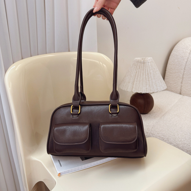 Women's Bowling Bag Autumn/Winter Retro Korean Style Heo Yoon-Jin Same Style High-End Niche Design Underarm Shoulder Bag - Thumbnail 7
