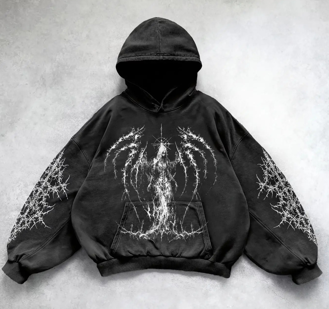 ​​Y2K Retro Punk Digital Print Hoodie - Gothic Couple Design Oversized Streetwear Sweatshirt, Unisex Vintage Style Pullover​​_viptrois.com