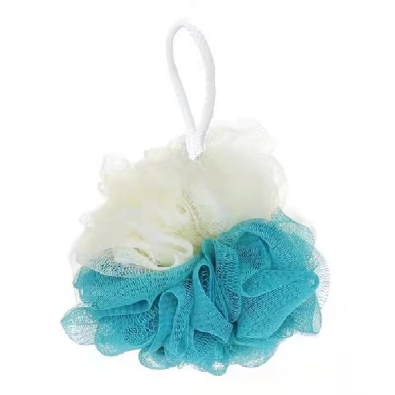 Ventas directas de la fábrica 40g gran bola de baño doble color a juego suave baño espalda frotando baño flor color espuma Toalla de baño neto